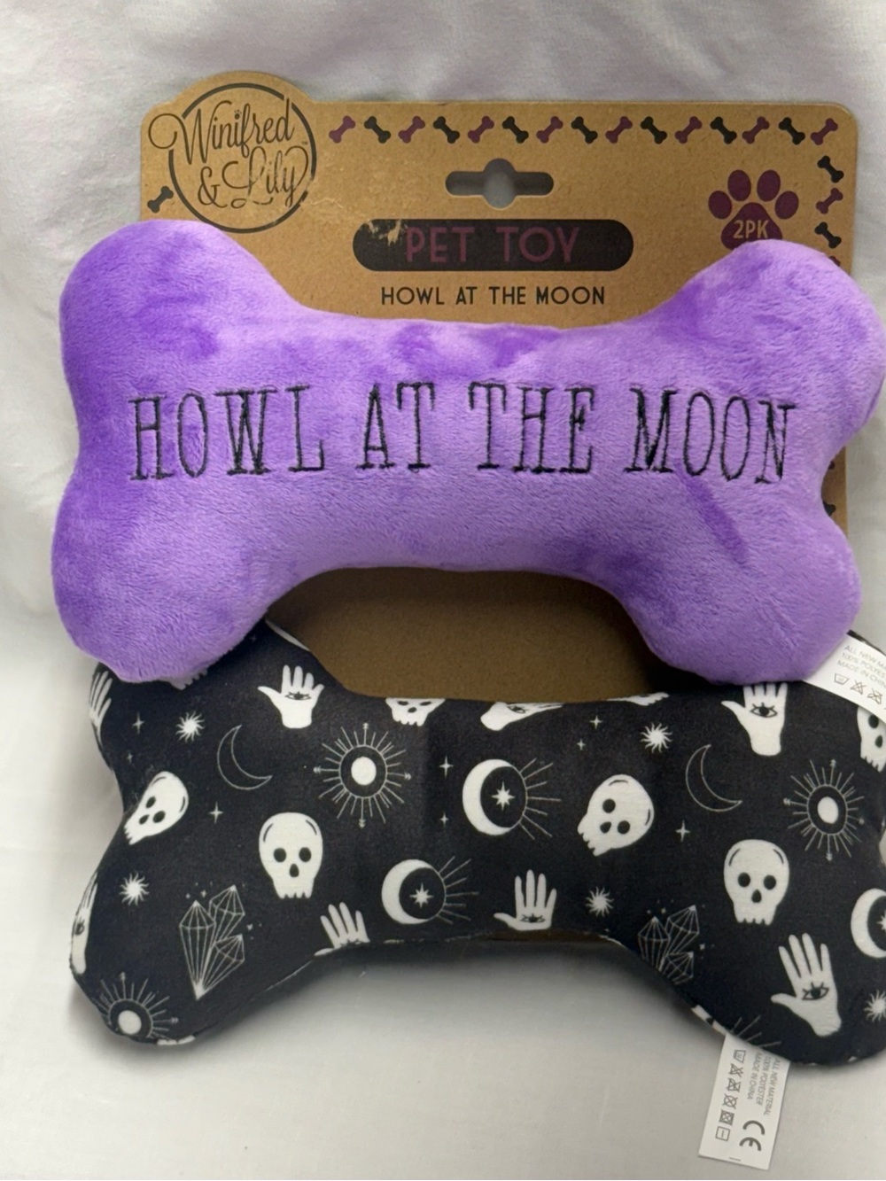 Winifred & Lily "Howl At The Moon" Plush Bone Dog Toy Set - Purple & Black